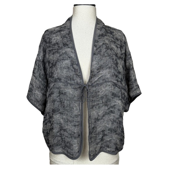Eileen Fisher Jackets & Blazers - Eileen Fisher Jacket Womens Petite Large‎ Gray Linen Silk Trim Kimono Tie Front